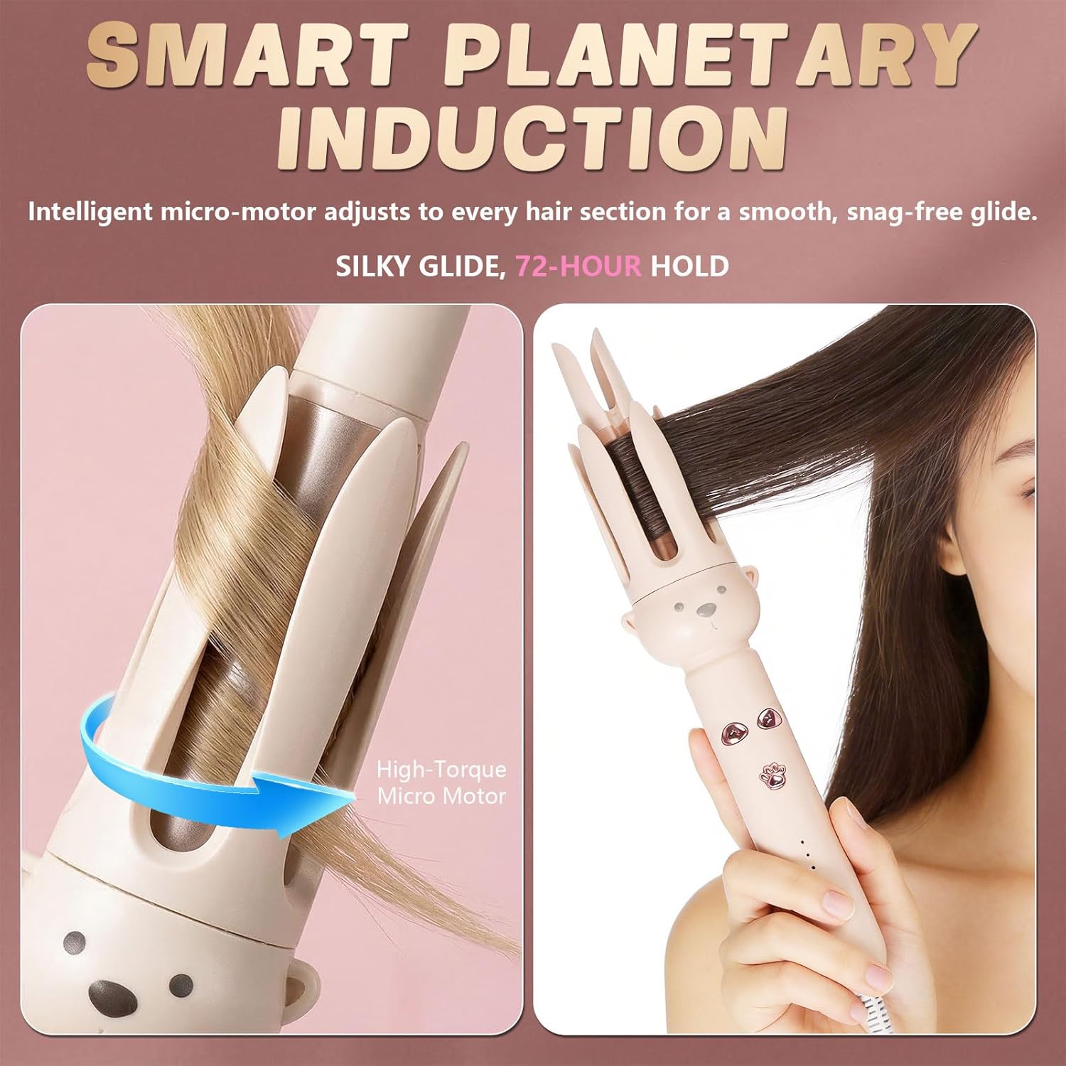 PretiHom Automatic Rotating Curling Iron - 1.1 Inch (28mm) Curling Wand for Beach Waves, Anti-Scald, Anti-Tangle, Ceramic Coating, Dual Voltage, Hair Curler for Women, All Hair Types