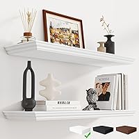 Vista 1 de Fun Memories Floating Shelves 32 Inch Long, 9.3 Inch Deep Classic Crown Molding Floating Shelves for Wall, Rustic Wooden Shelves for Wall Decor