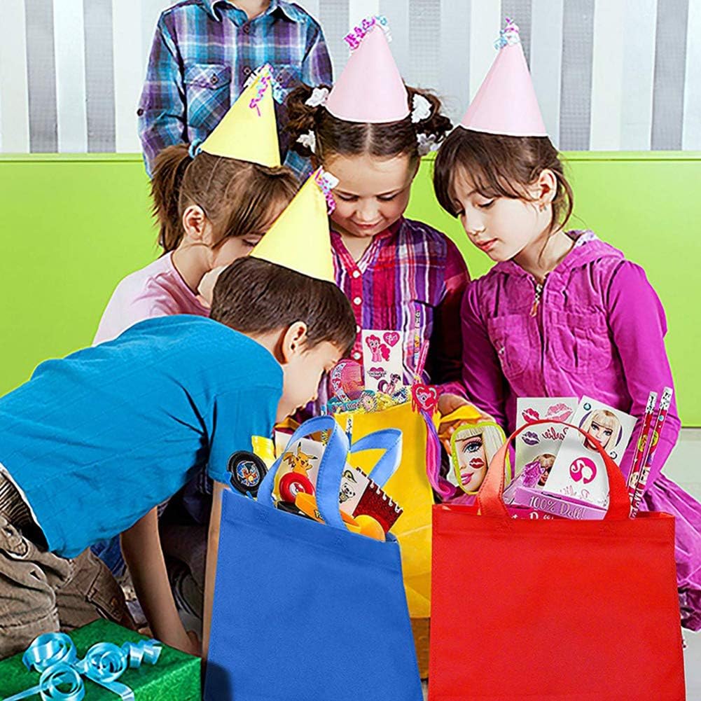 Shindel 24 Pack 13" Tote Gift Bags One Side Blank Non-woven Bags Colored Treat Bags, Reusable Gift Bags