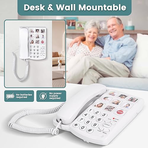 Miniatura 7 de Teléfono de botón grande para personas mayores, 9 botones de fotos grandes y marcación con un solo clic, campana fuerte, fácil de programar,