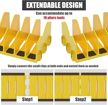 Tool Box Organizer, 10 Slots Plier Organizer Rack with Nonslip Rubber Base, Extendable Plier Holder and Cutter Storage Shelves, Tool Trays for 3 H Drawers, Toolbox Attachments (1Pcs-Yellow)