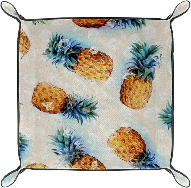 Leather Valet Tray Key Jewelry Tray,Fruit plant Pineapple,Desk Organizer Dresser Tray Storage Box for Table
