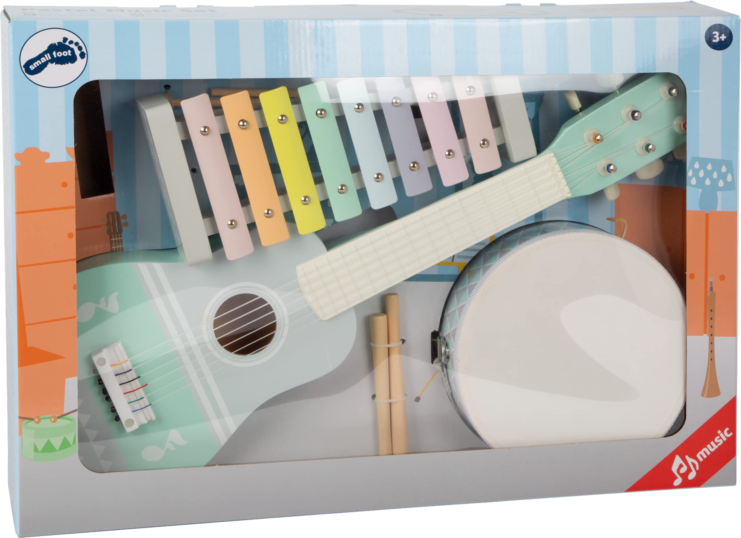 small foot Zestaw muzyczny pastelowy, trzyczęściowy zestaw instrumentów muzycznych w pastelowych kolorach, z nutami, od 3 lat, 11685