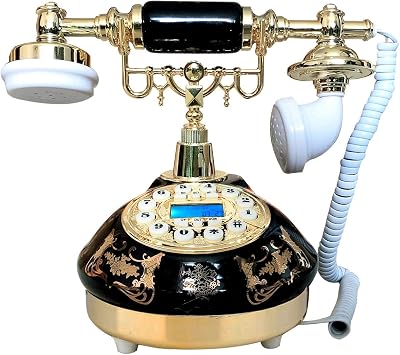 Corded Ceramic Landline Telephone, Black, Classic Decorative Home Phone for Office Decor