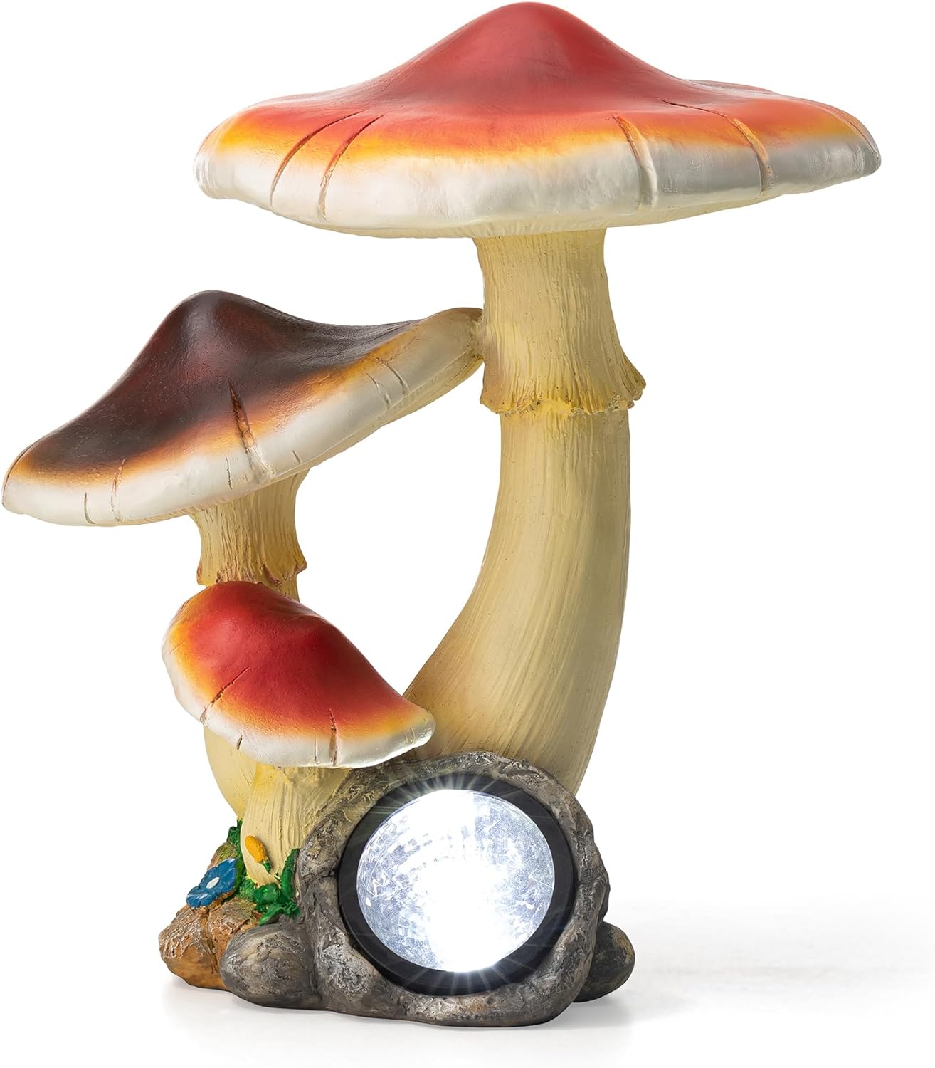 Glitzhome Solar Mushrooms Figurine Lights Outdoor Garden Statue Decoration Patio Ornaments Gift, 15.75" H