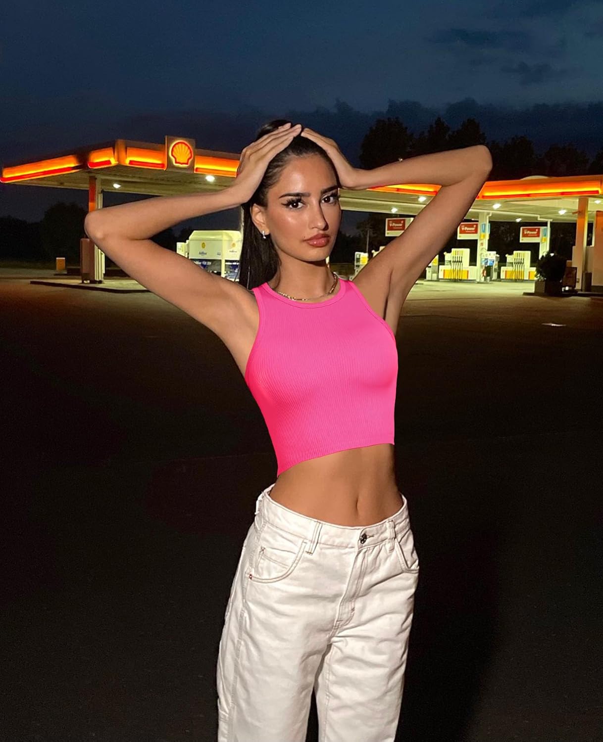 OLCHEE Womens 3 Pack Crop Tank Tops Basic Seamless Ribbed Round High Neck Racerback Workout Top Summer Causal Yoga Gym Shirts - Image 5