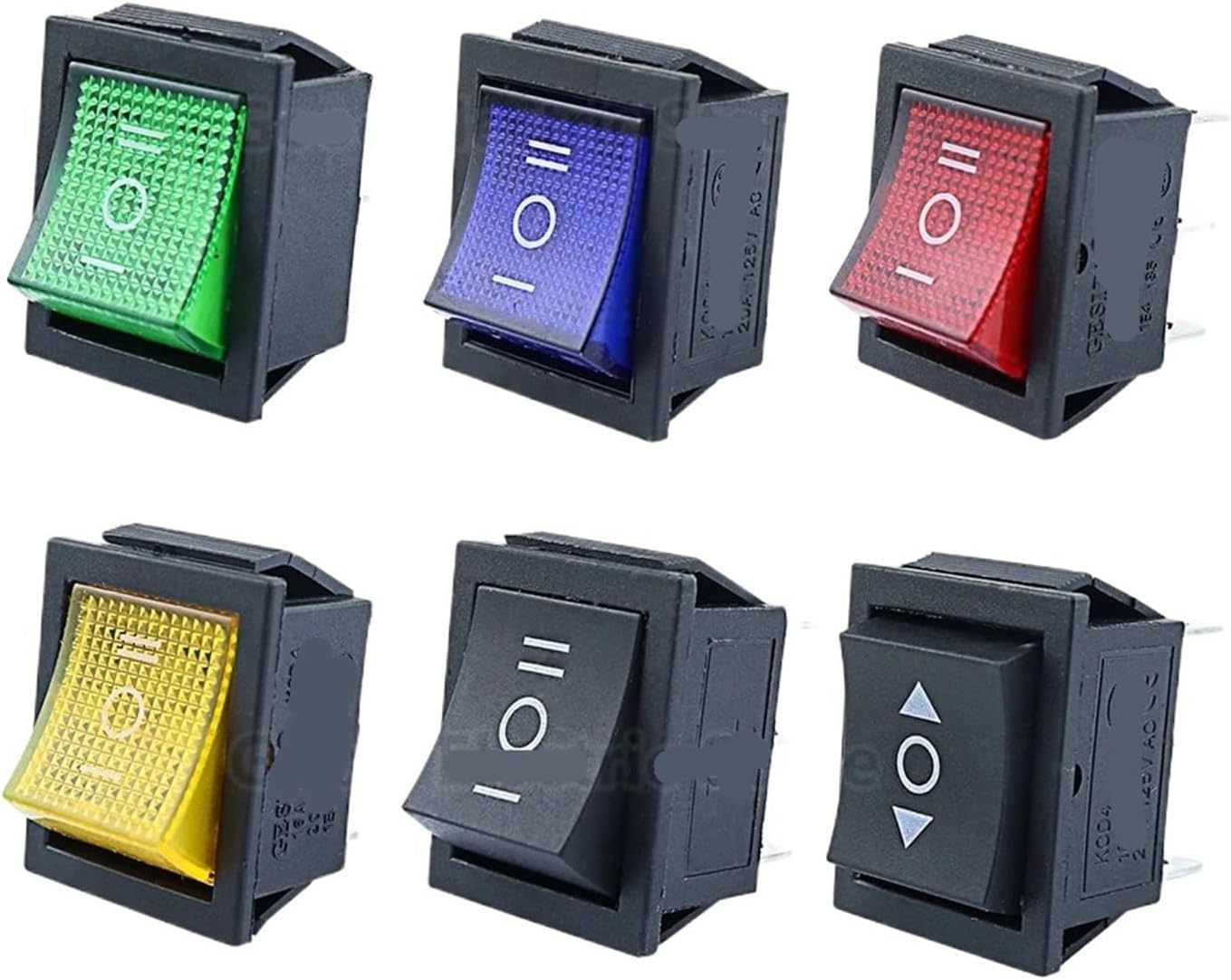 2 Pieces KCD4 Latching/momentary Rocker Switch Power I/O l/O/ll 4 pin/6 pin with Light 16A 250VAC/25A 250V 20A 125VAC(4pins Green 30a)