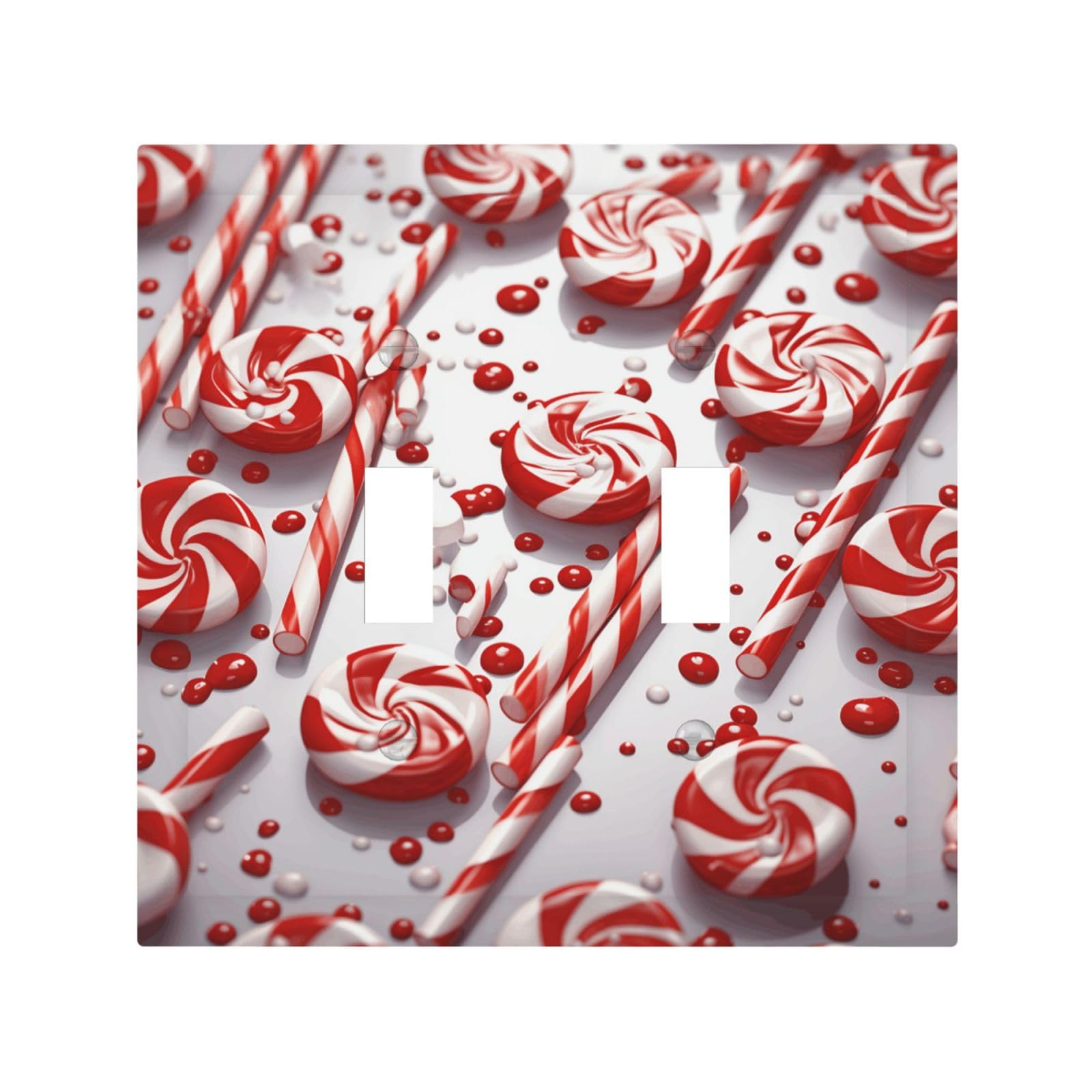 2-Gang Decorator Wall Plate Candy Cane Light Switch Cover Double Toggle Receptacle Wall Plate Mid Size 4.9" x 5" Wallplate Unbreakable Polycarbonate Outlet Faceplates Covers