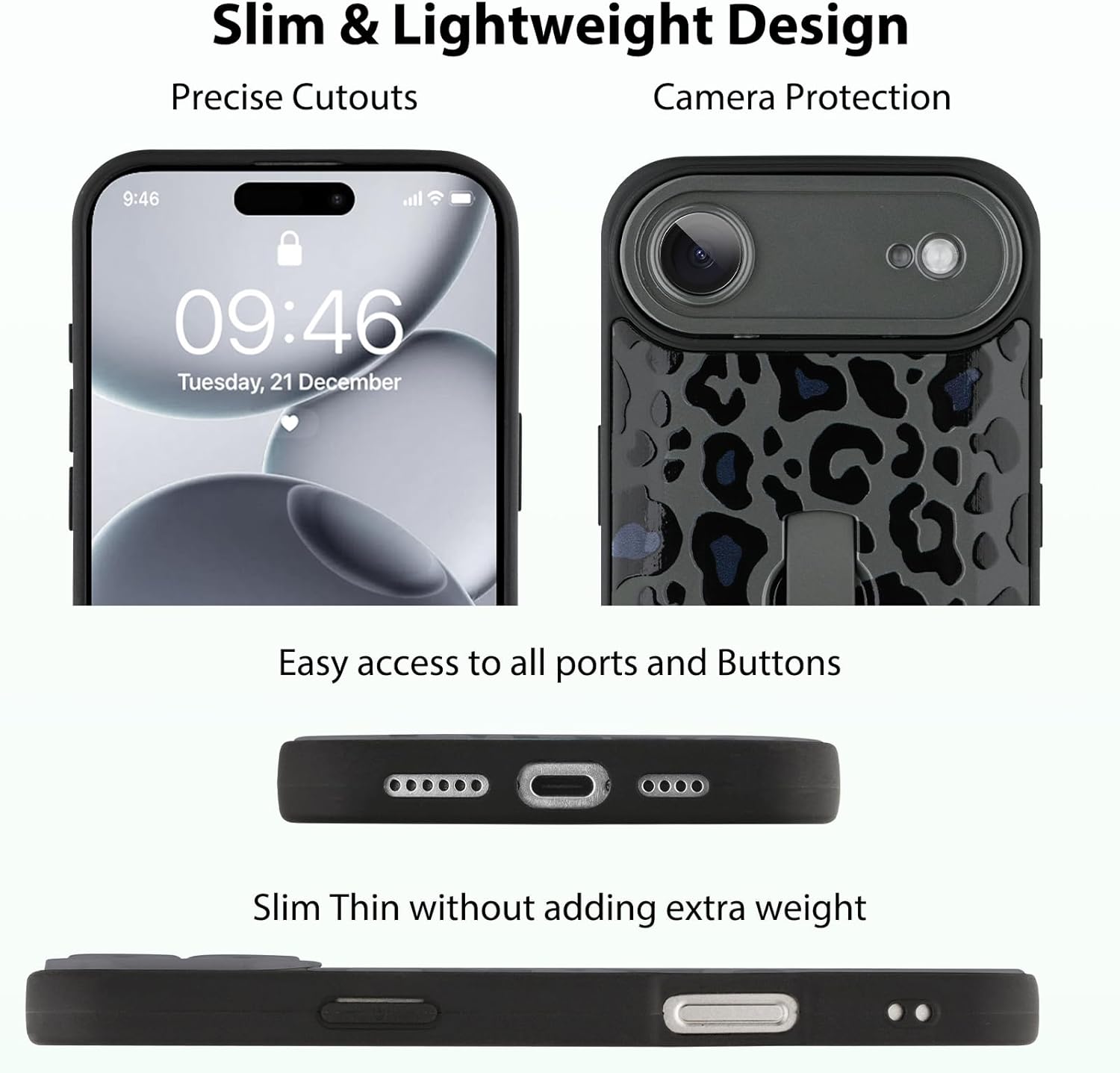 KANGHAR Compatible with iPhone Air Case Black Leopard Print Pattern Cute Cheetah Wristband Stand Phone Cover for Women Girls Men Shockproof Slim Protective Cover Air 6.7 Inch - Image 3