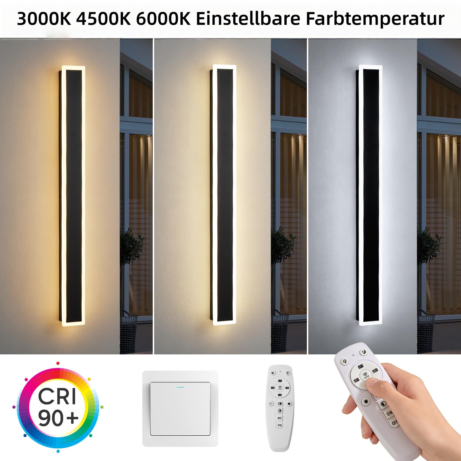 2 Stück 60CM Moderne Wandleuchte Aussen, 3000K-6000K 10%-100% Dimmbar Lange Wandleuchte Außen,IP65 Wasserdichte Wandlampe mit Fernbedienung für Eingangsbereich,Flur,Garage,Terrasse,Treppenhaus,Garten