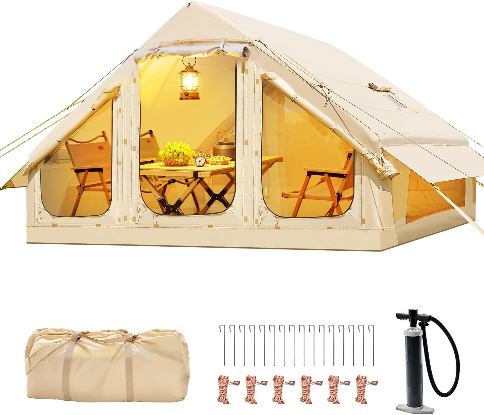 Inflatable Tents with Canopy, Blow Up Tent for Camping 2-4 People, Waterproof Glamping Camping Tents for Outdoors, Air Blow Up Tent for Adults - Easy Setup with Air Pump