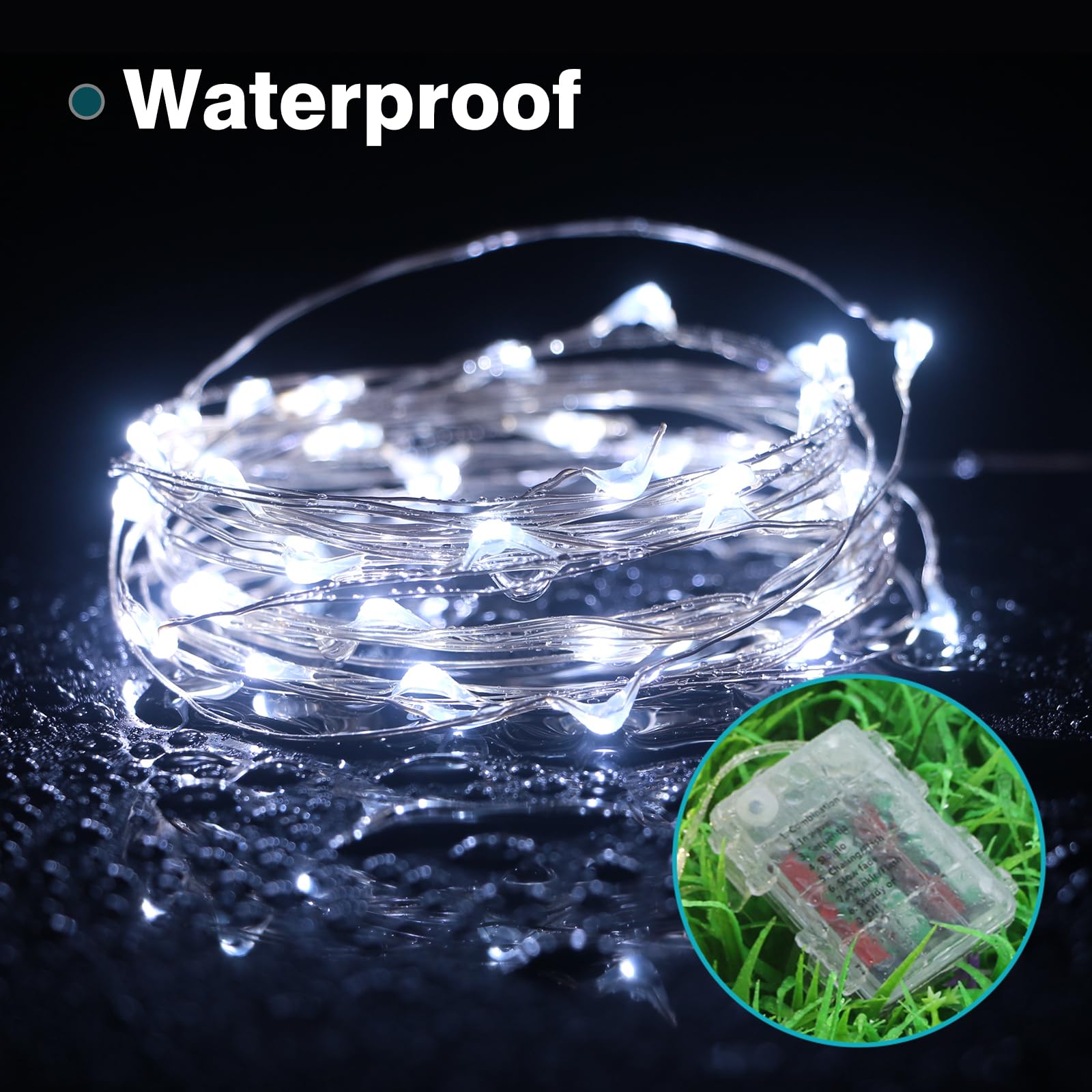 Paquete de 8 luces de hadas que funcionan con pilas con control remoto, cada cadena de luces LED de 39 pies con 120 LED con temporizador, 8 modos de luces de Navidad impermeables parpadeantes para