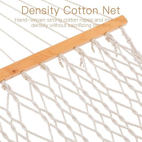 Miniatura 4 de Gafete Hamacas de cuerda con correas de árbol de 5 pies, hamaca doble tradicional de algodón tejido a mano de 52 pulgadas con cadenas y correas