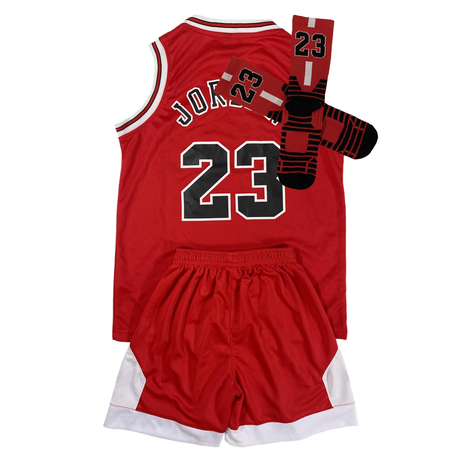 3PC Basketball Jersey Set for Youth Basketball Tank Top + Track Shorts+ Socks Set