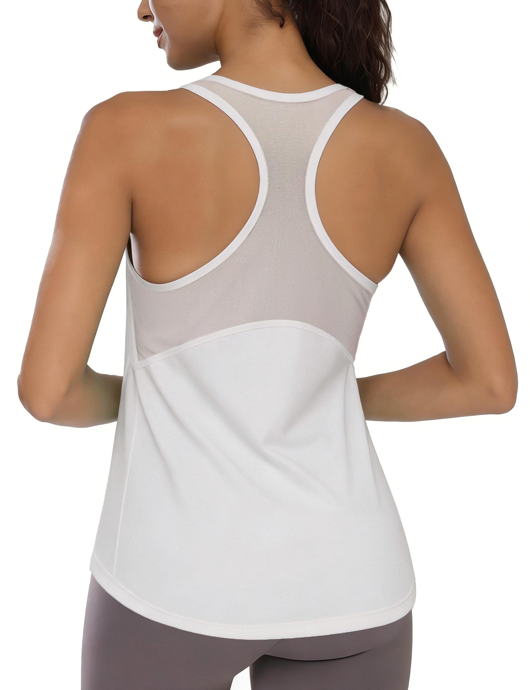 Wayleb Sport Top Damen Rundhals Ärmellos Leicht Atmungsaktiv Mesh Rücken Curved Saum Basic Tops Racerback Fitness Yoga Sommer Training Sportoberteil