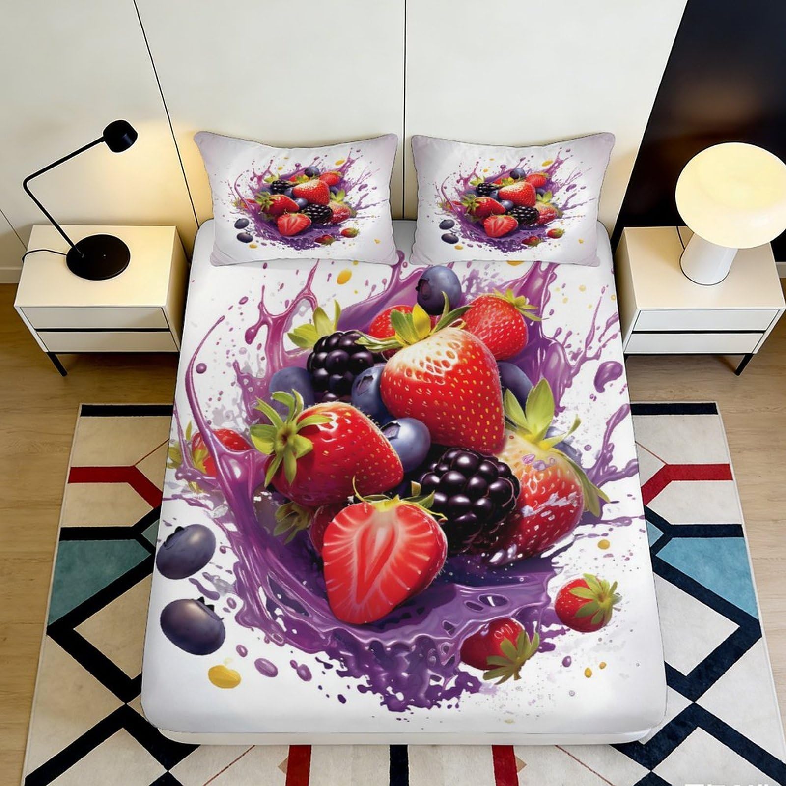 Jqzkxnhpbr Style-1 3D Printed Berry Splash Fitted Sheet Microfiber Vibrant Fruit Bed Cover For Bedroom Guest Room Dorm Easy Care Decor 90X200x25cm