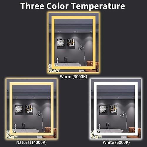 Miniatura 4 de LOAAO Espejo de baño LED de 30 x 36 pulgadas con luces, antiniebla, regulable, retroiluminado + iluminado frontal, espejo de tocador de baño