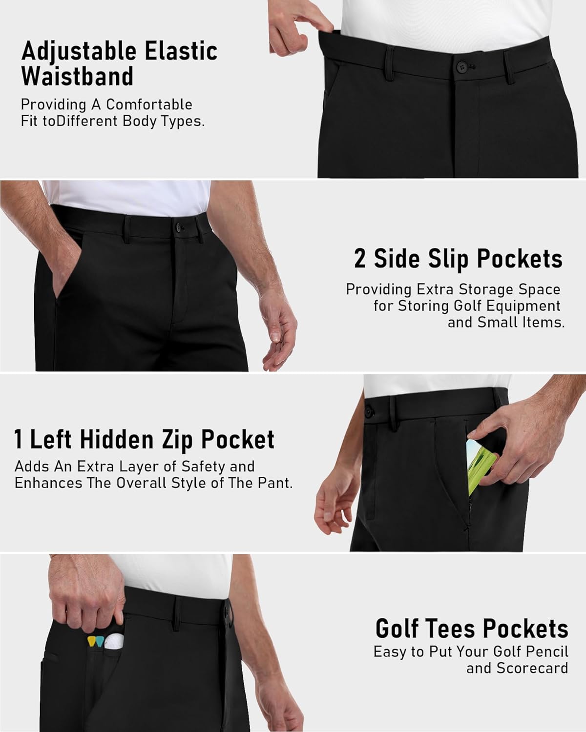 Mens Golf Pants Stretch Dress Casual Pants 28"/30"/32"/34" Quick Dry Lightweight Slacks for Men Trousers with 6 Pockets - Image 5