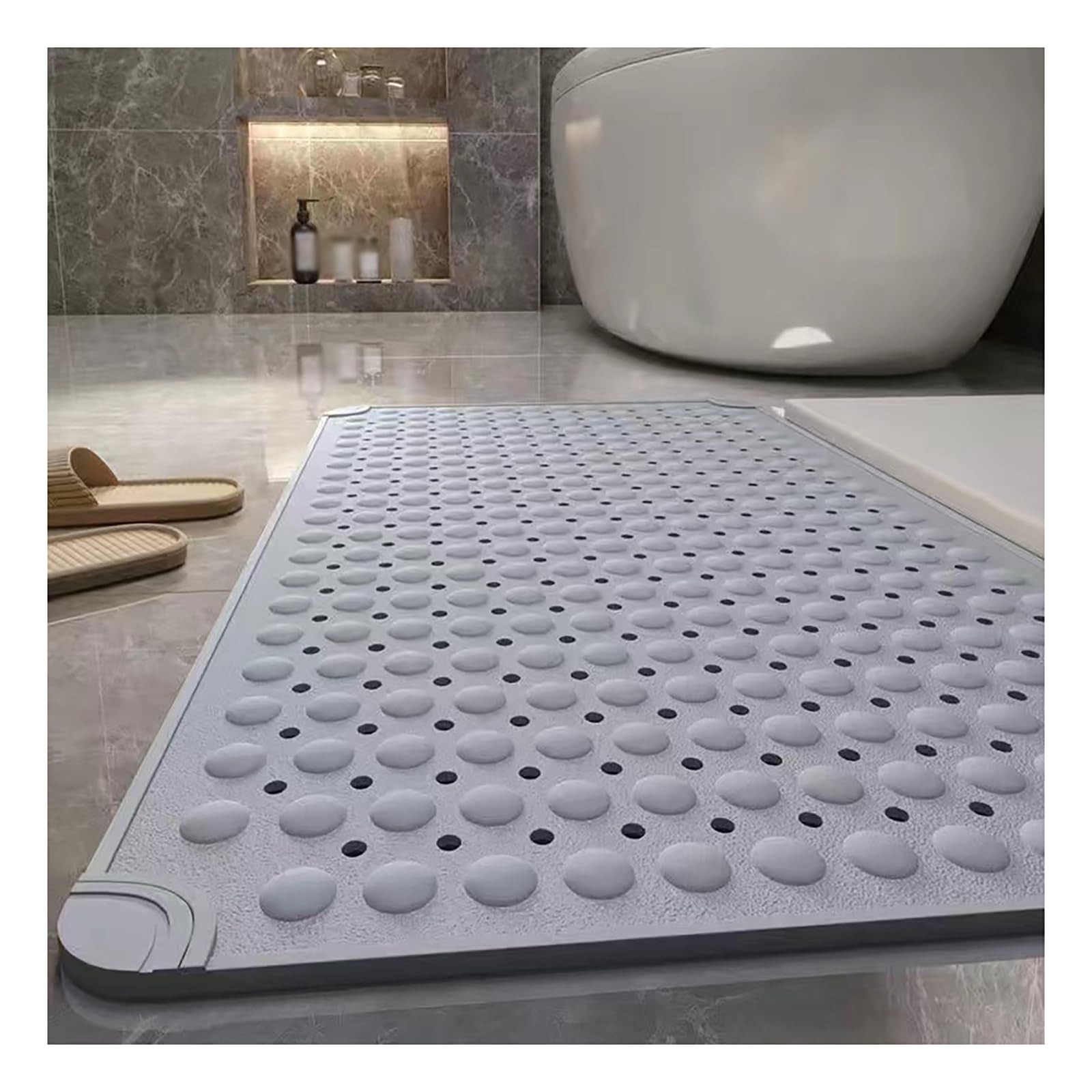 PVC Antideslizante Alfombrilla de Ducha Cuadrada Lavable a Máquina, Fácil de Limpiar Lfombrilla de Baño Antideslizante con Ventosas para Saunas, Cuartos de Ducha,Gris,58x88cm/23x35in
