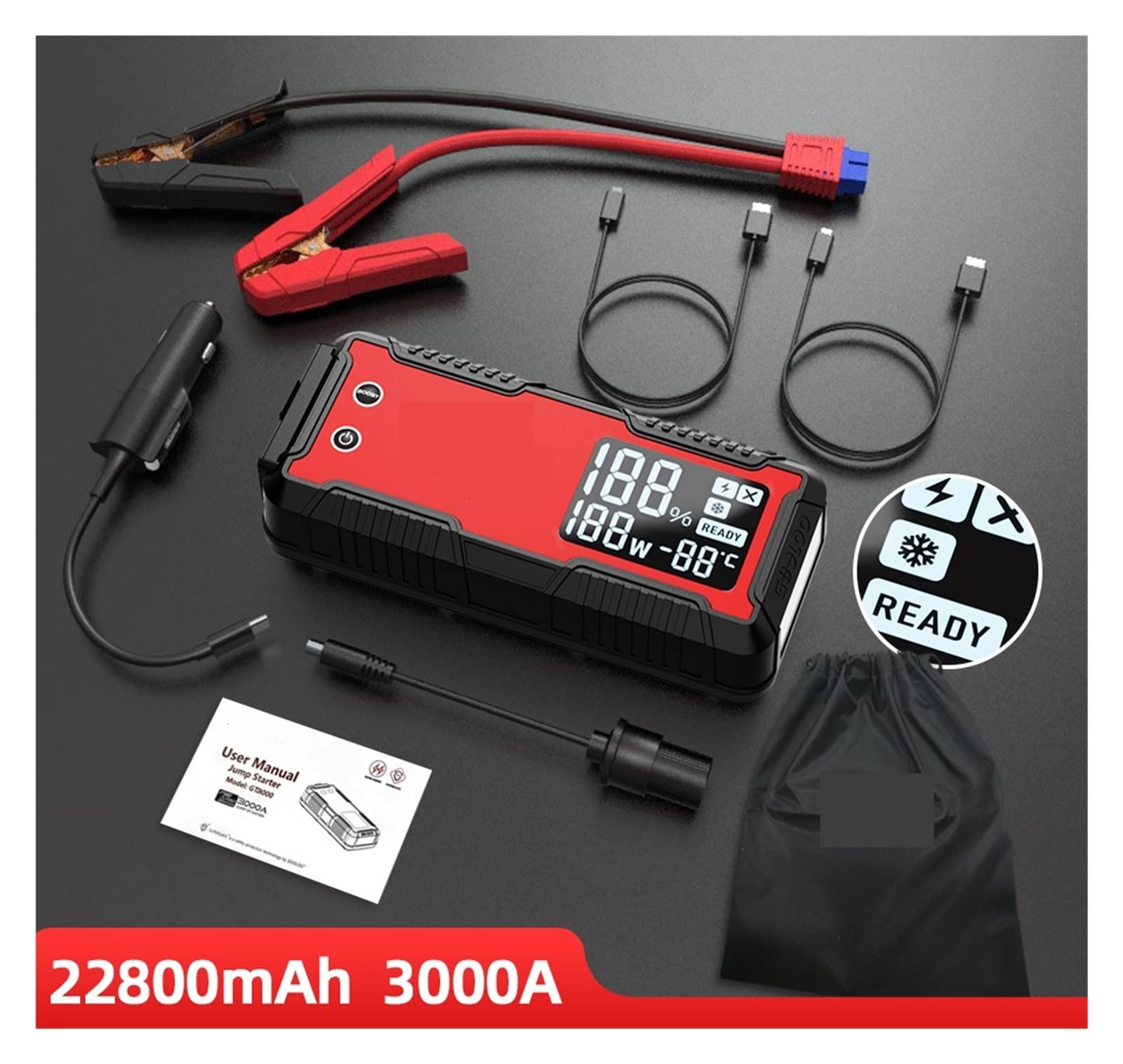 Ładowarka samochodowa, 12V urządzenie do uruchamiania awaryjnego samochodu 4000A rozrusznik do akumulatora samochodowego 26800mAh przenośny powerbank Booster automatyczne urządzenie rozruchowe rozruch