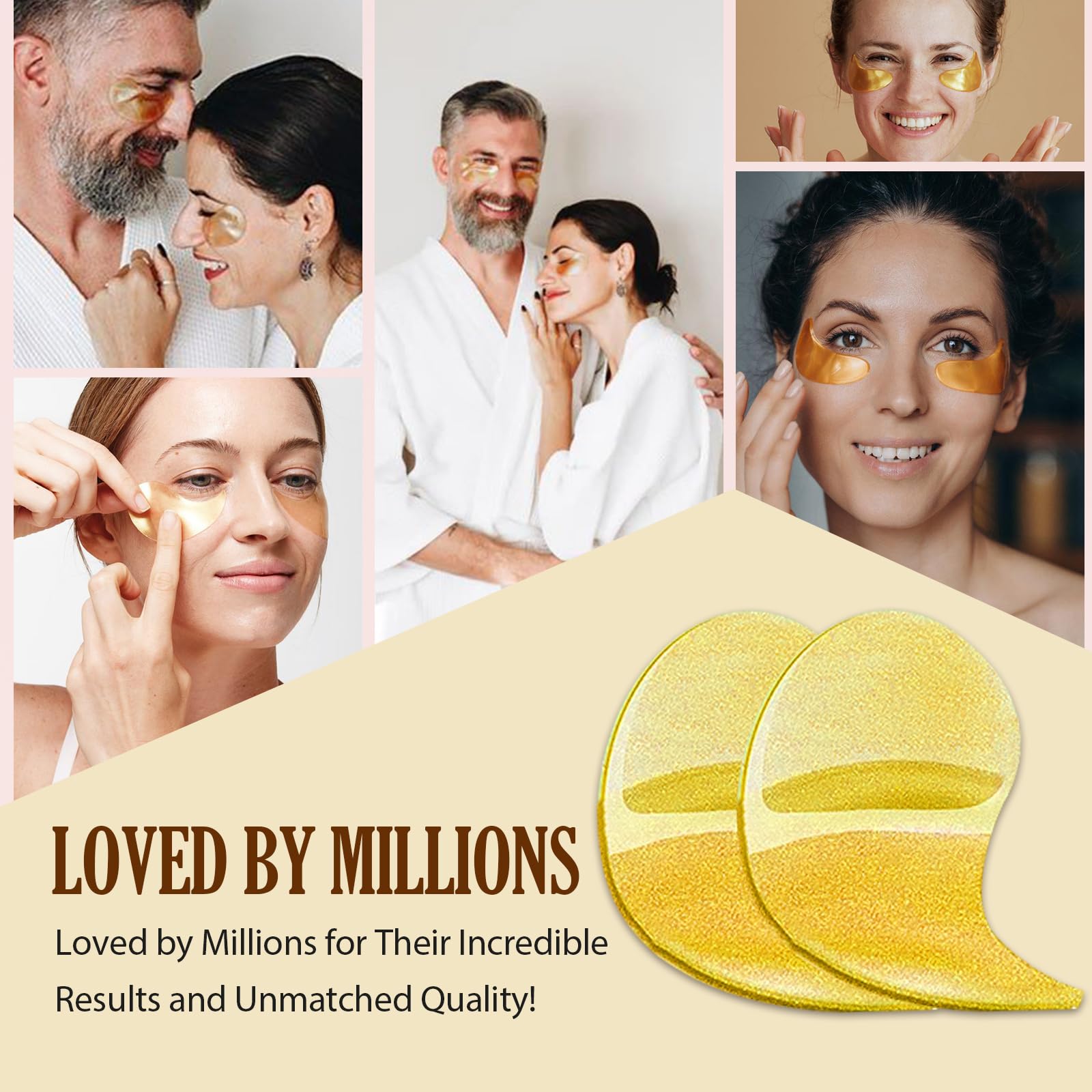60 Pcs Maschera Occhi 24K Gold, Patch Occhi Collagene,Combattente Occhiaie Scure e Borse Sotto gli Occhi, idratante e lenitiva per occhi gonfi, Migliora il Contorno Occhi,Unisex