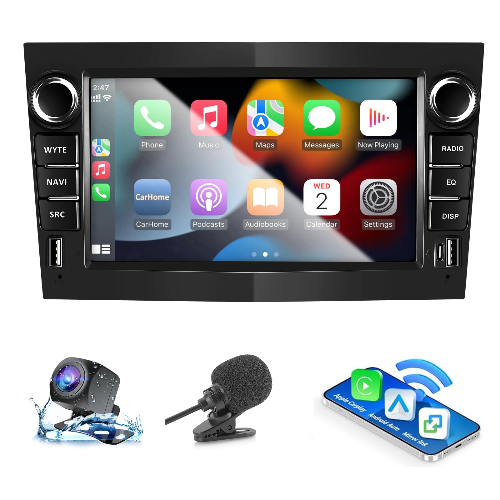 Autoradio per Opel Corsa D/Astra/Zafira/Meriva/Combo con Android Auto e CarPlay Wireless, Bluetooth Car Radio Stereo con Telecamera Retromarcia/Mic/Canbus/App Store/Porta USB(Nero) 2G+32G
