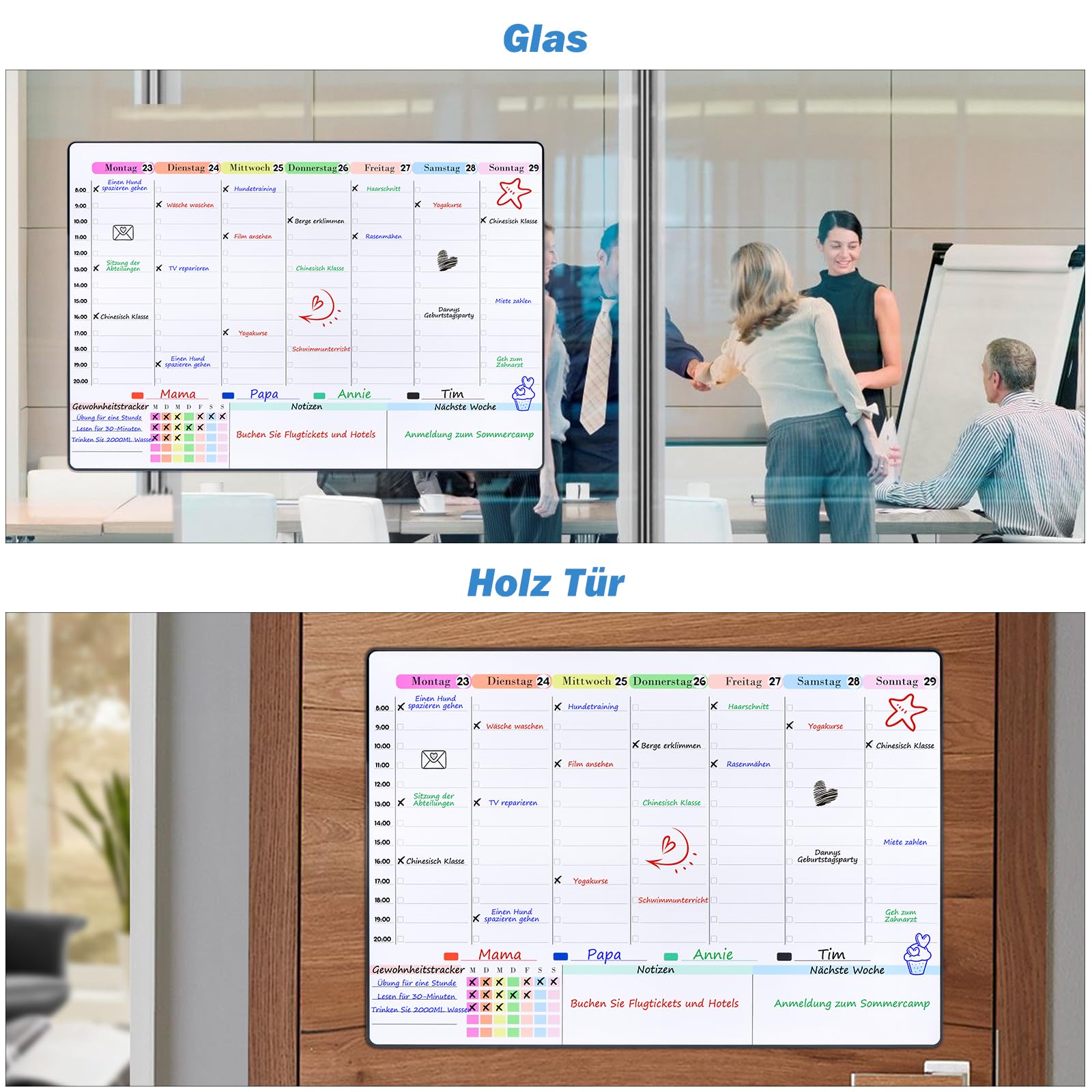 POPRUN Familien Planer Whiteboard Wochenplaner 60x40cm, Abwischbar Selbstklebend, für Wand Glas Holz Glatte Oberflächen, Haushaltsplan Terminplaner Planungstafe