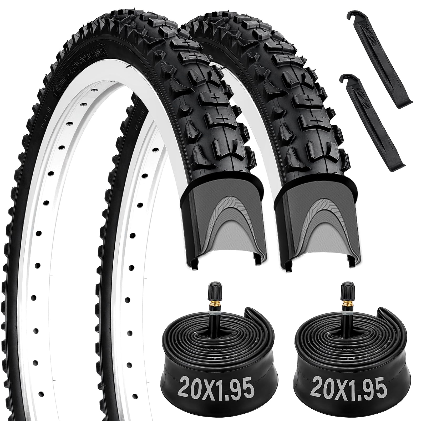 20'' Bike Tire, 2 Pack 20 x 1.75'' 20x1.95'' Bike tire with Schrader Valve, Bicycle Tires and Tube with 2 Tire Levers, Folding City Commuter Bicycles Tire for 20 x 1.50/1.75/1.90/1.95'' Bicycle Tires