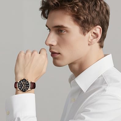 LIGE Wrist Leather Watches for Men Analog Dress Chronograph Waterproof Vintage Work Casual Quartz with Date Display Chronograph Luminous 30M Water Resistant Business Classic Mens Watch