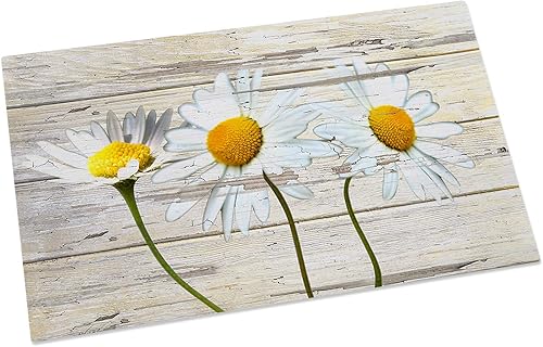 Miniatura 3 de Tapete de bienvenida con diseño de margaritas blancas y flores vintage, de grano de madera, antideslizante, para interiores, alfombra de baño,