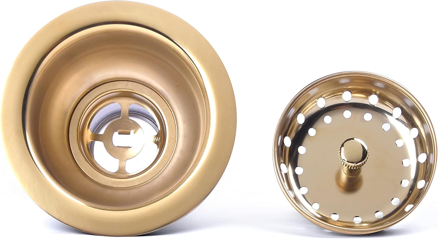3-1/2 Deep Cup Kitchen Sink Drain Assembly, 304 Stainless Steel Construction with Fixed Post Basket and Long Extended Shank/CAS Approved and Venetian Gold Finish