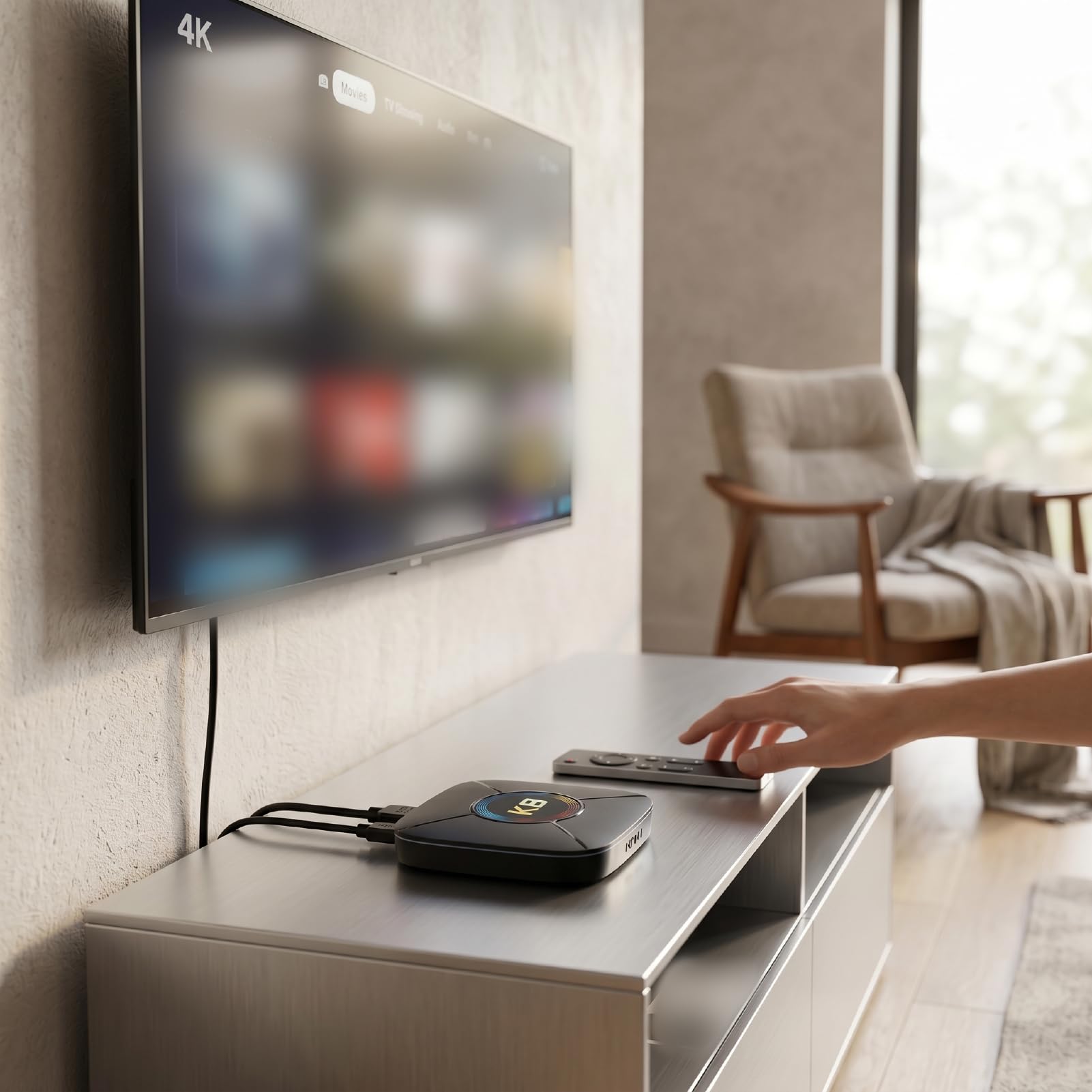 Walmeck Odtwarzacz Strumieniowy 4K TV, Box WiFi 6, światło RGB 2 GB 16 GB z