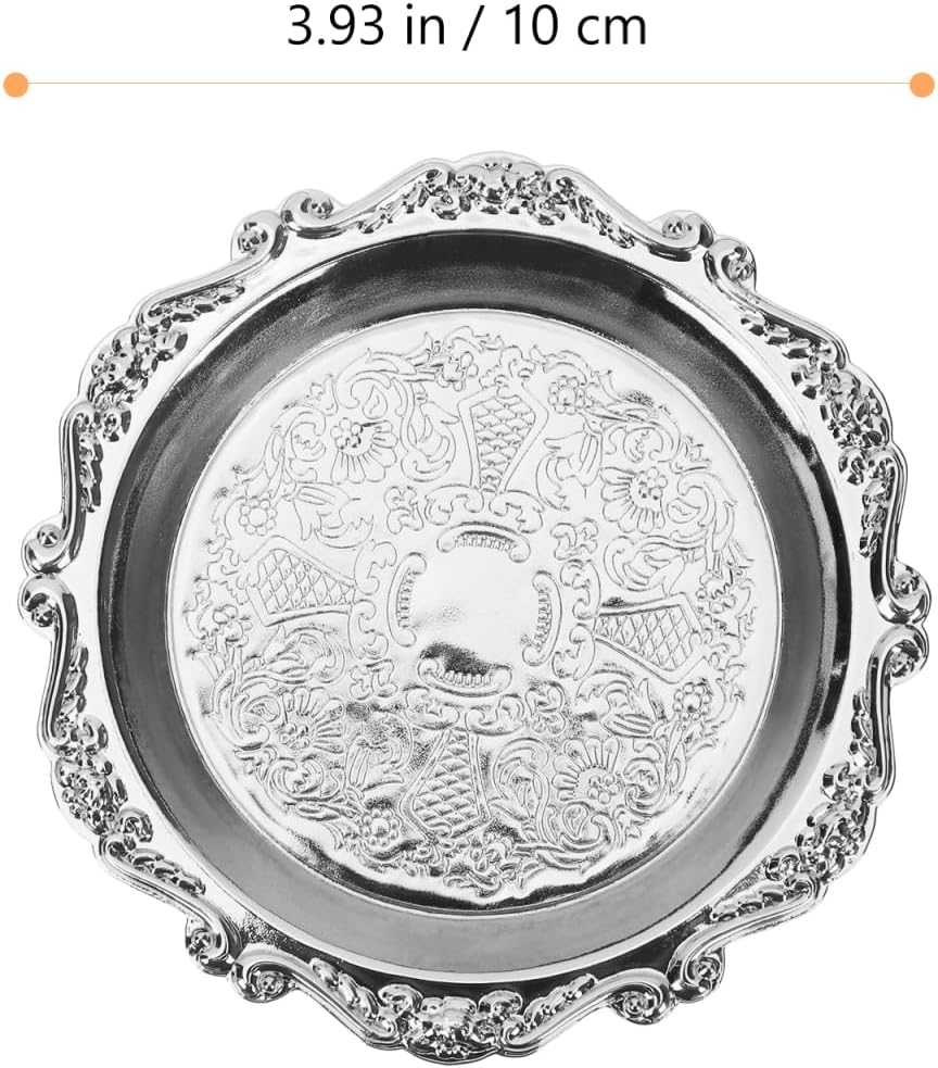 6Pcs Snack Serving Dishes, Vintage Metal Appetizer Plates, 4-Inch Silver Trays for Fruits Nuts Candy Party Use