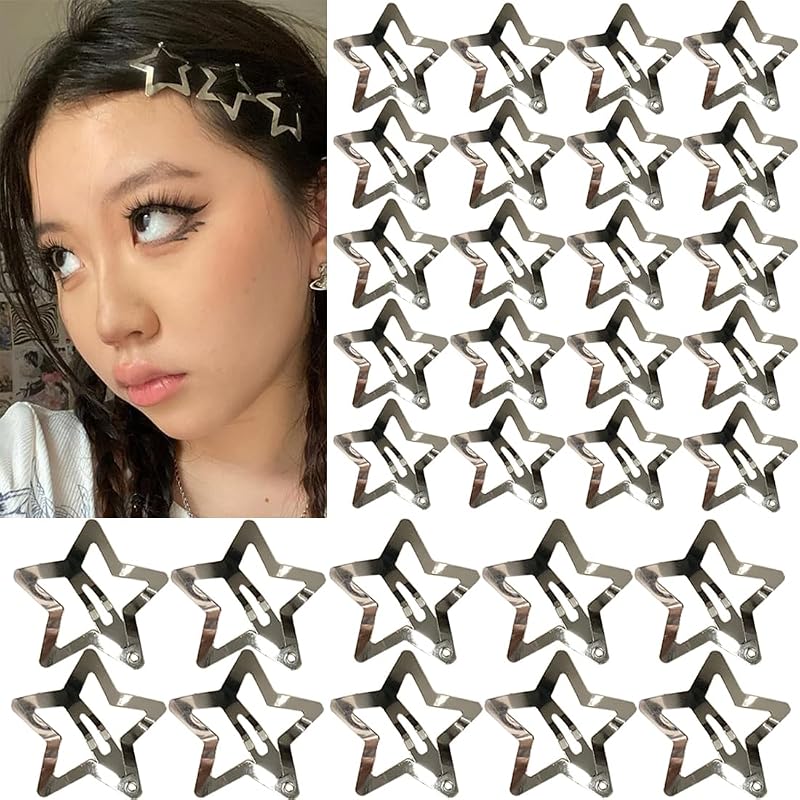 30 pinzas para el pelo de estrella, 20 clips de 1,22 pulgadas y 10 clips de 1,65 pulgadas, accesorios para el pelo de estrella a presión, clips antideslizantes para niñas y mujeres, accesorios Y2K