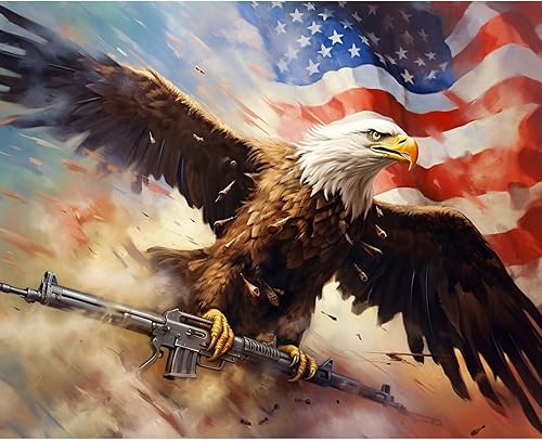 Miniatura 14 de Tucocoo Kits de pintura patriótica de estrellas por números para adultos, pintura de águila por números para adultos, kits de pintura al óleo