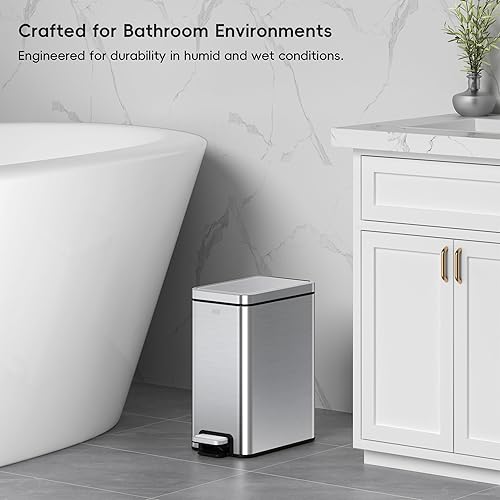 Miniatura 7 de EKO Small Bathroom Trash Can with Lid Soft Close, Step Pedal, 10 Liter / 2.6 Gallon Stainless Steel Garbage Can with Removable Inner Bucket