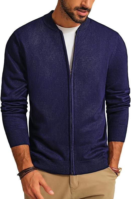 PJ PAUL JONES Herenvest met knoopsluiting, gebreid vest met kabelsteek en geribbelde opstaande kraag voor herfst en winter, Donkerblauw, XL