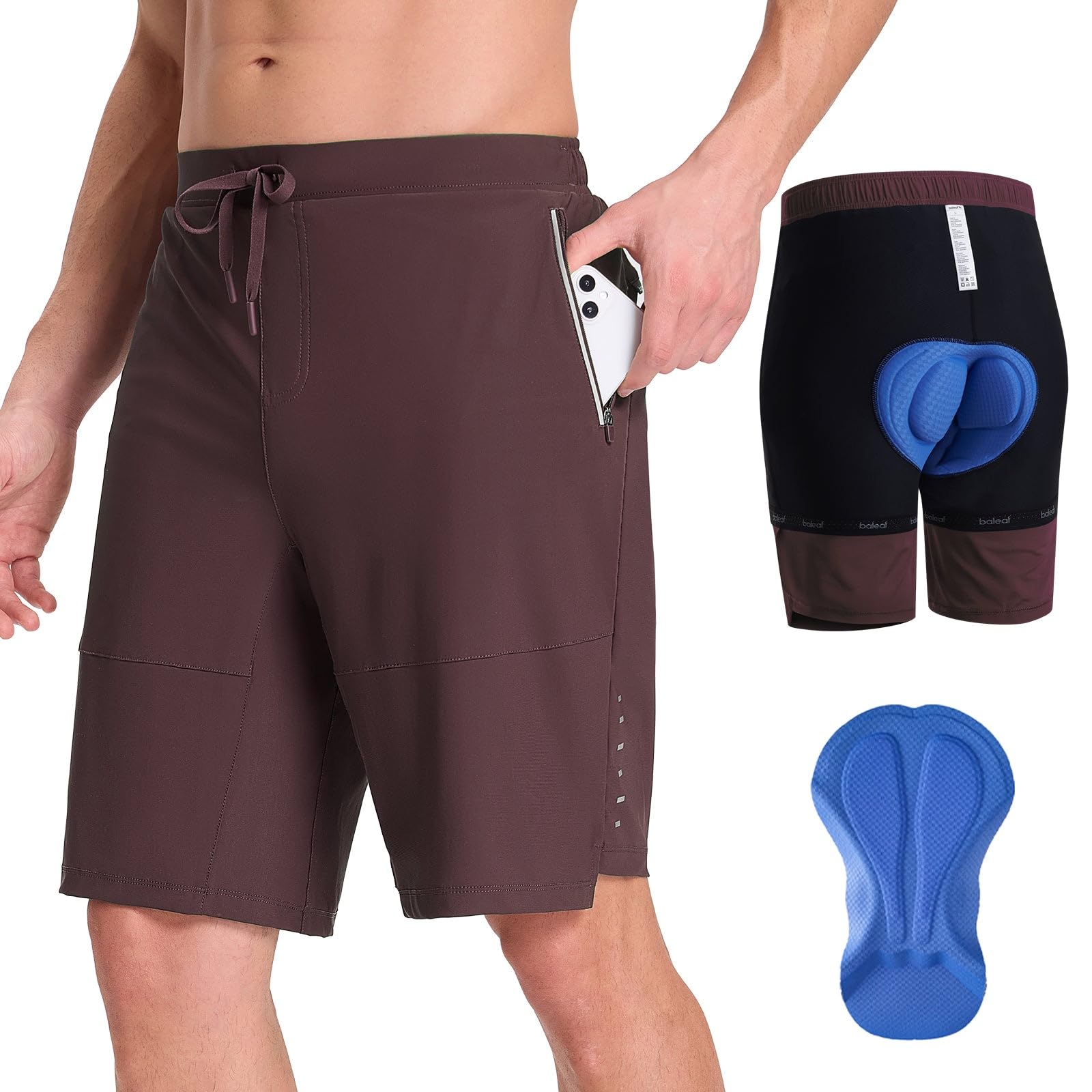 baleaf Pantalones de ciclismo para hombre, acolchados, 2 en 1, 2 en 1