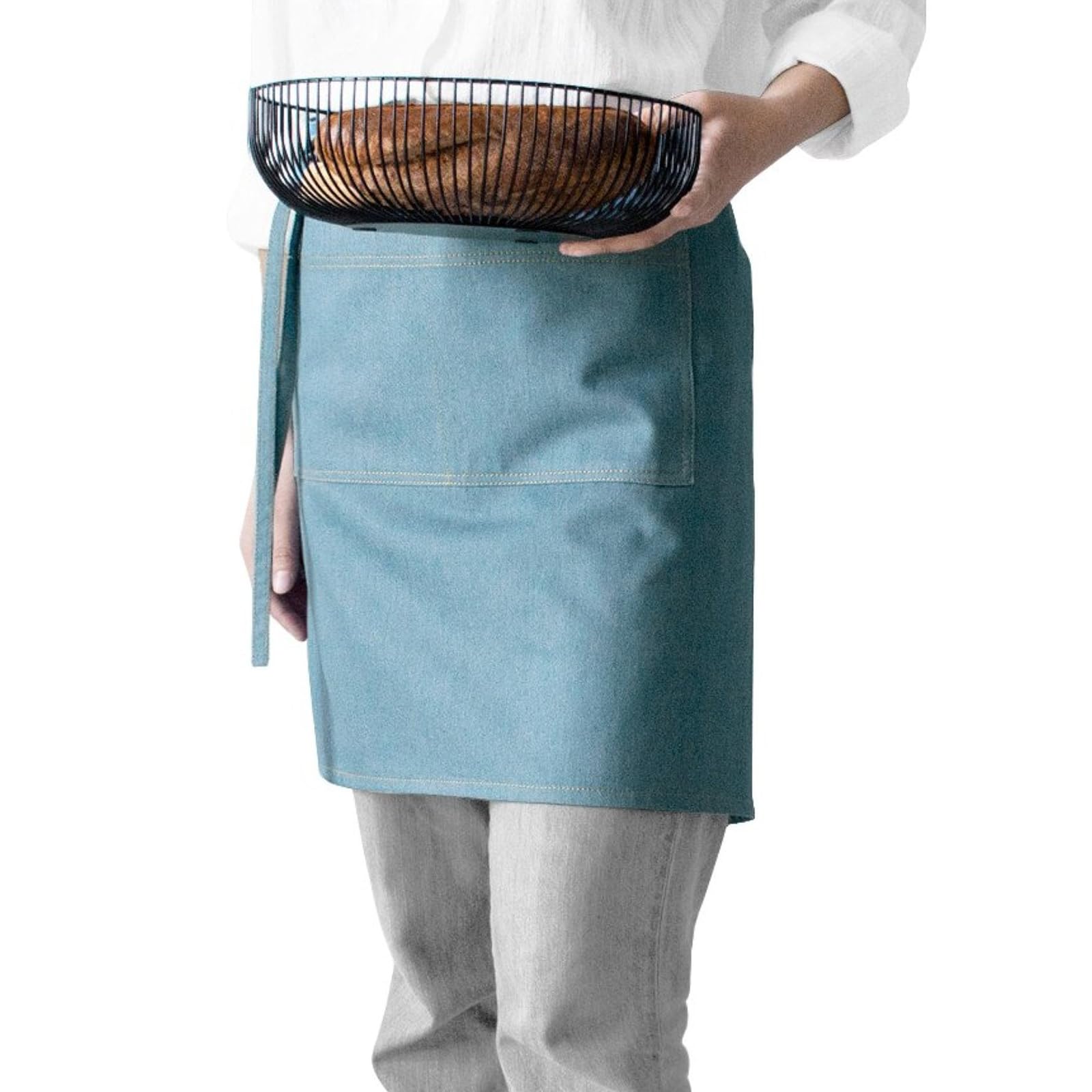 Grembiule Corto In Denim di Cotone con Tasche, Unisex – Ideale Per Camerieri, Cuochi, Panettieri, Artisti e Lavoro In Caffetteria
