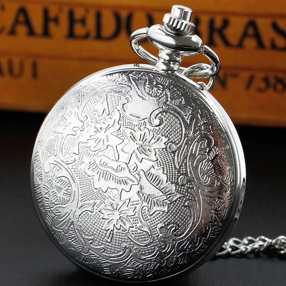 Reloj de Bolsillo Cuarzo con diseño Hueco Plata, Cadena Antigua Moda Vintage, Colgante, Temporizador, Regalo