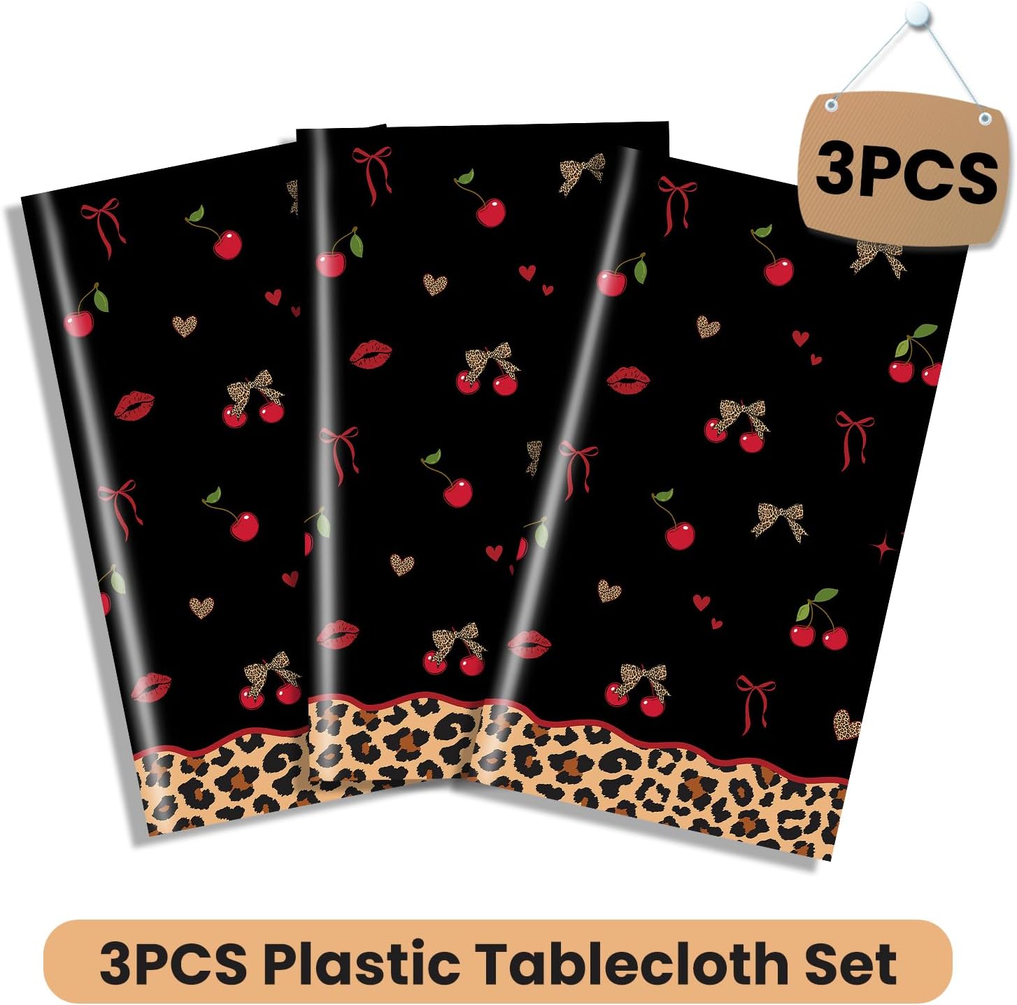 3Pcs Cheetah Cherry Birthday Decorations Tablecloth for Women