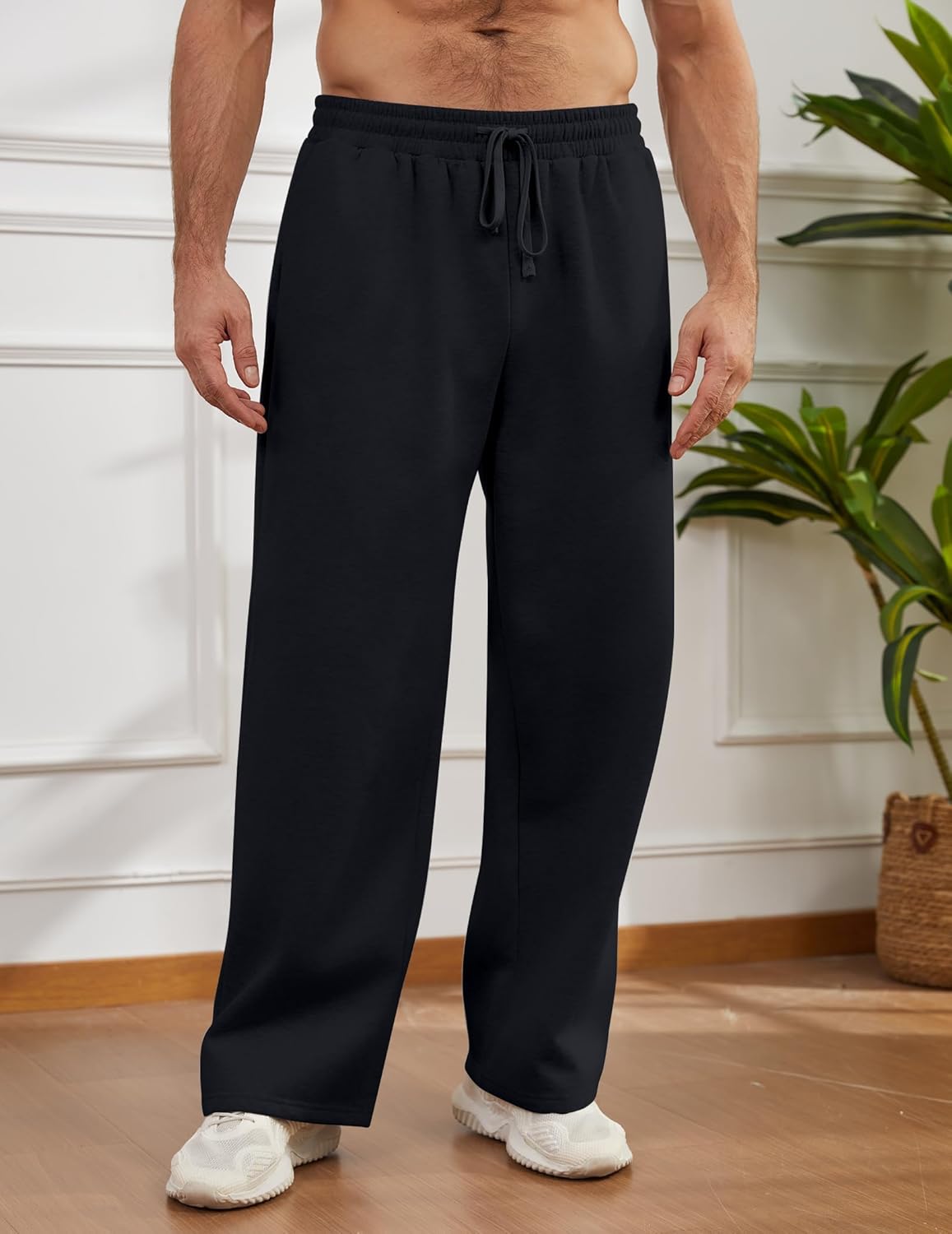 Mens Baggy Sweatpants Open Bottom Fleece Workout Casual Joggers Elastic Waist Drawstring Wide Leg Pants with Pockets - Image 5