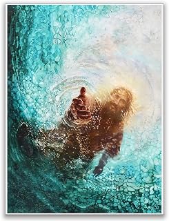Hand of God Wall Art,Christian Jesus Painting,Jesus Saves Peter,Picture of Christ, Catholic,LDS Art,Bible Verse Wall,Christmas Wall Easter decor 12x16in Unframed