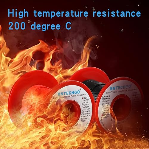 Vista 60 de BNTECHGO Carrete de alambre de silicona calibre 28 de 250 pies, negro, flexible, 28 AWG, alambre de cobre estañado trenzado