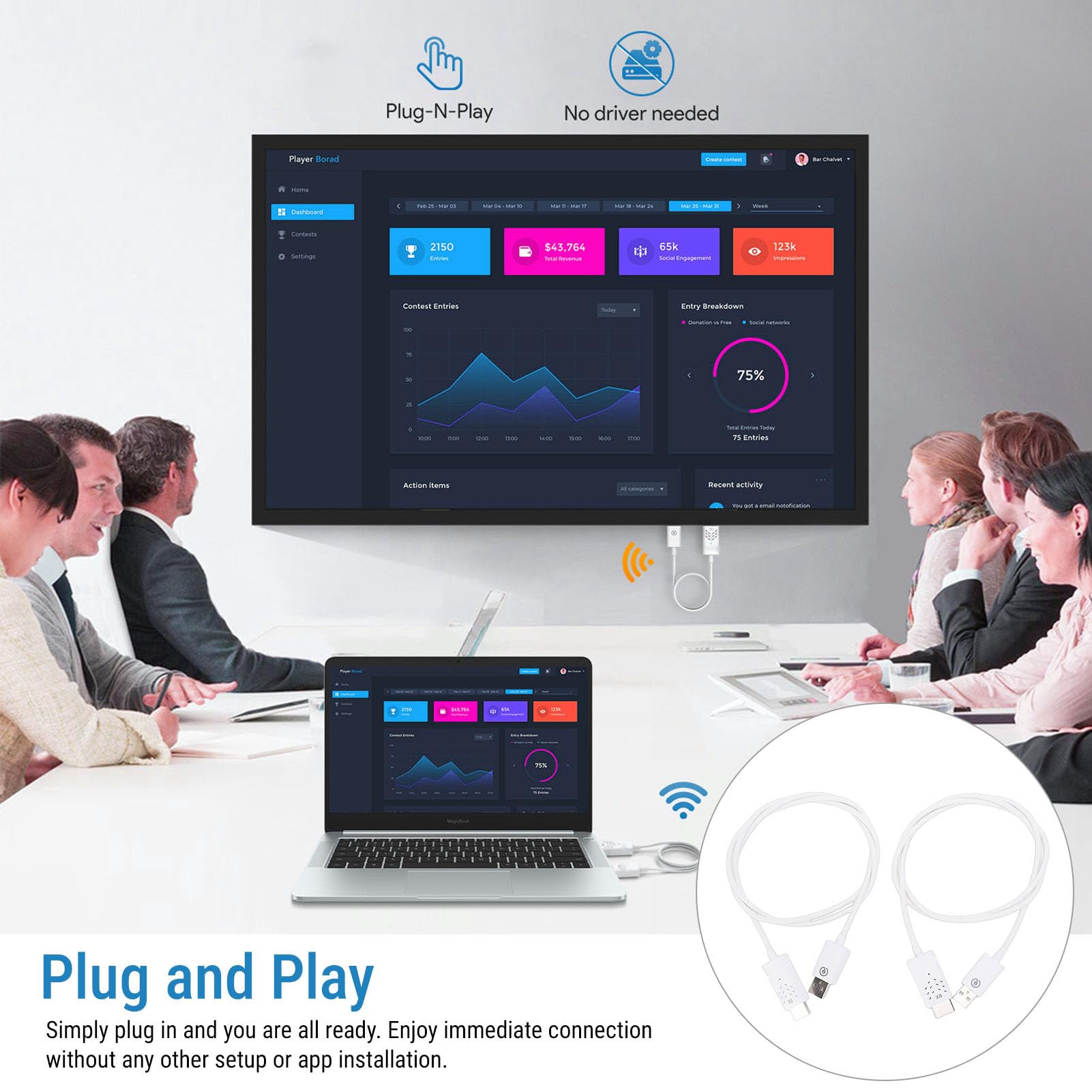 Jectse Trasmettitore e Ricevitore HDMI Wireless, Kit Extender HDMI Wireless da 2,4 GHz/5 GHz Punto a Punto, 1080P HD Plug & Play per Laptop PC TV Box Proiettore Streaming