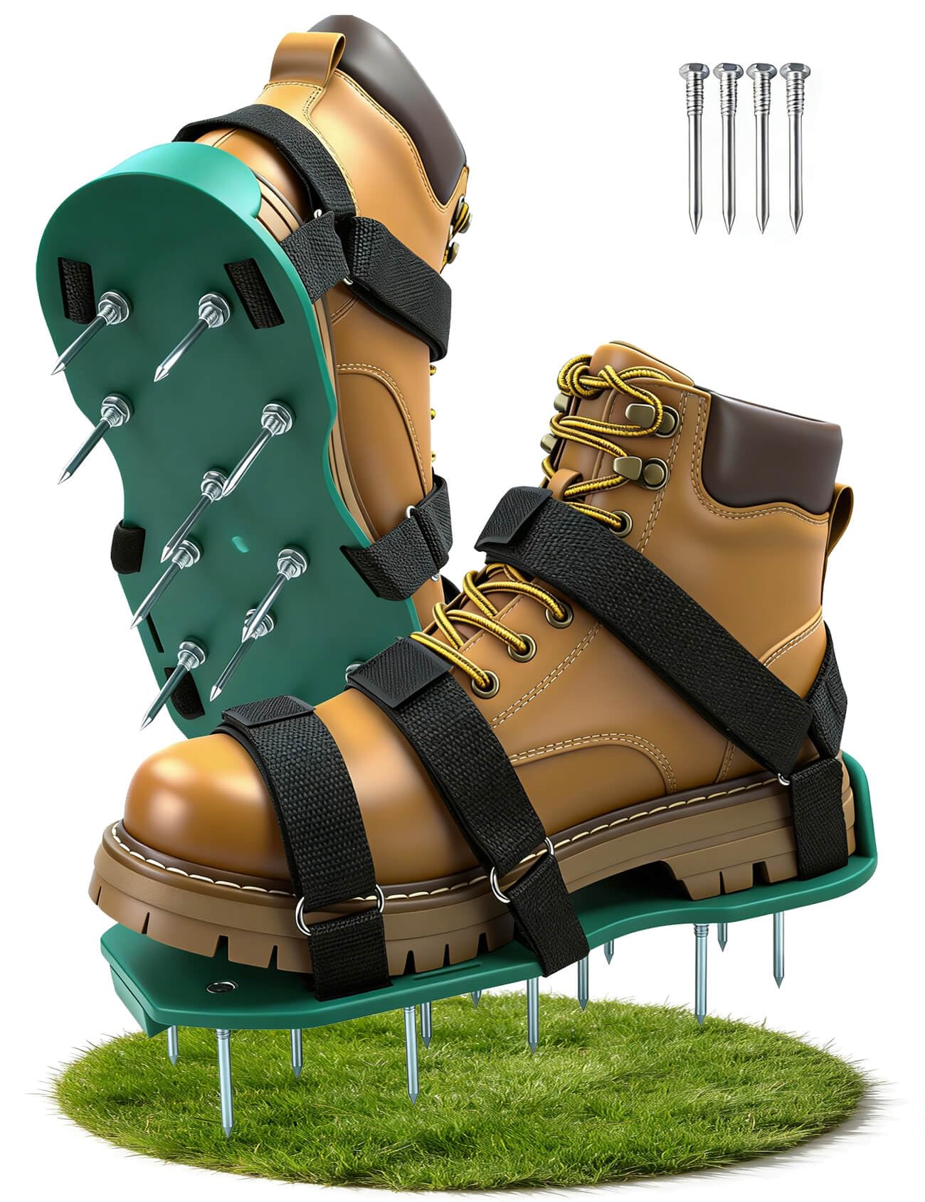Rasenlüfter Schuhe, nagelschuhe ausgleichsmasse Rasenlüfter Sandalen mit doppelten Spannriemen, schwere Spikes für effektive Rasenbelüftung vormontiert für Garten Rasen Hof, mit 4 Ersatzspikes