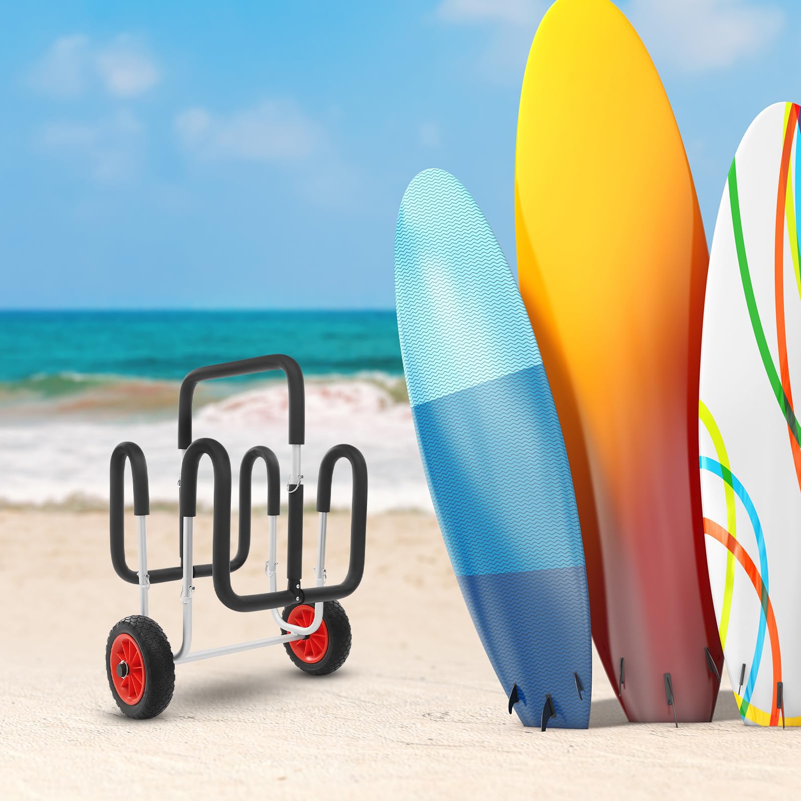 Carrito de transporte doble para SUP y kayak con ruedas, carrito de material de aluminio para un fácil movimiento de 2 tablas de remo y tablas de surf