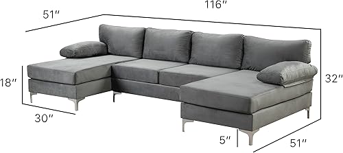 Miniatura 129 de Sofá modular moderno en forma de L, con diván extra ancho y patas doradas Gris,Negro -,Verde,Naranja,Gris oscuro,marino,Púrpura