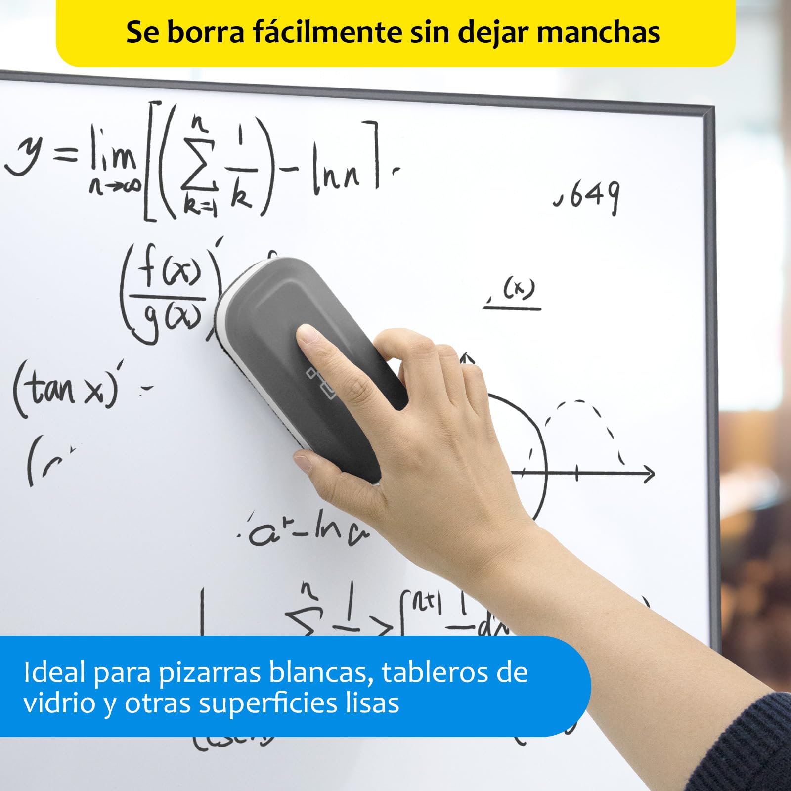 maxtek Borrador Pizarra Blanca Magnetico, 2 Piezas Borrador Pizarra Blanca con Imanes Fuertes, Diseño Ergonómico, para Escuela, Oficina y Hogare(Gris)
