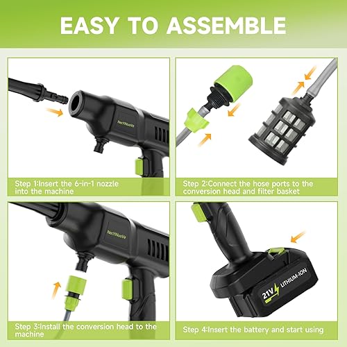 Miniatura 6 de Lavadora a presión inalámbrica de 260 W, lavadora eléctrica portátil con boquilla 6 en 1, lavadora de mano de alta presión de 45 bar para piso de